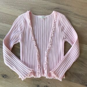 For Love & Lemons Light Pink Ribbed Lace-Trim Top